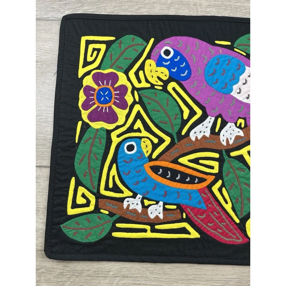 Vintage Mola Kuna 2 Parrot Birds Tropical Panama Star Folk Art Wall-Art Placemat